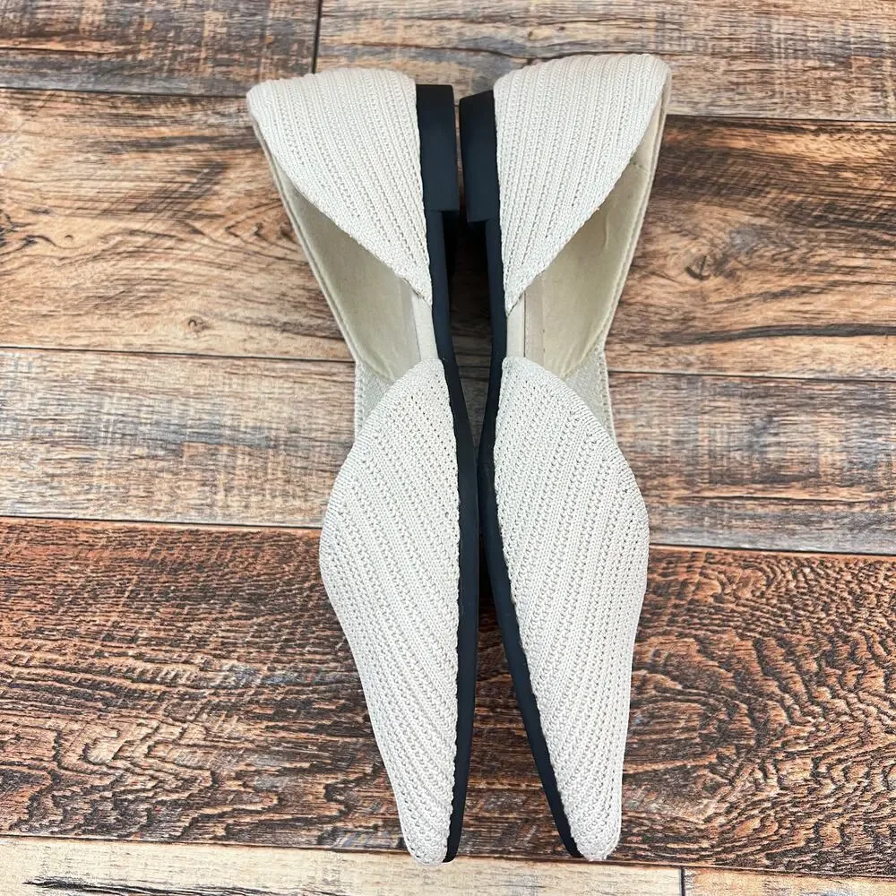 Vivaia Melia Cream Pointed Toe D'Orsay Knit Flats Women's 36.5 US6